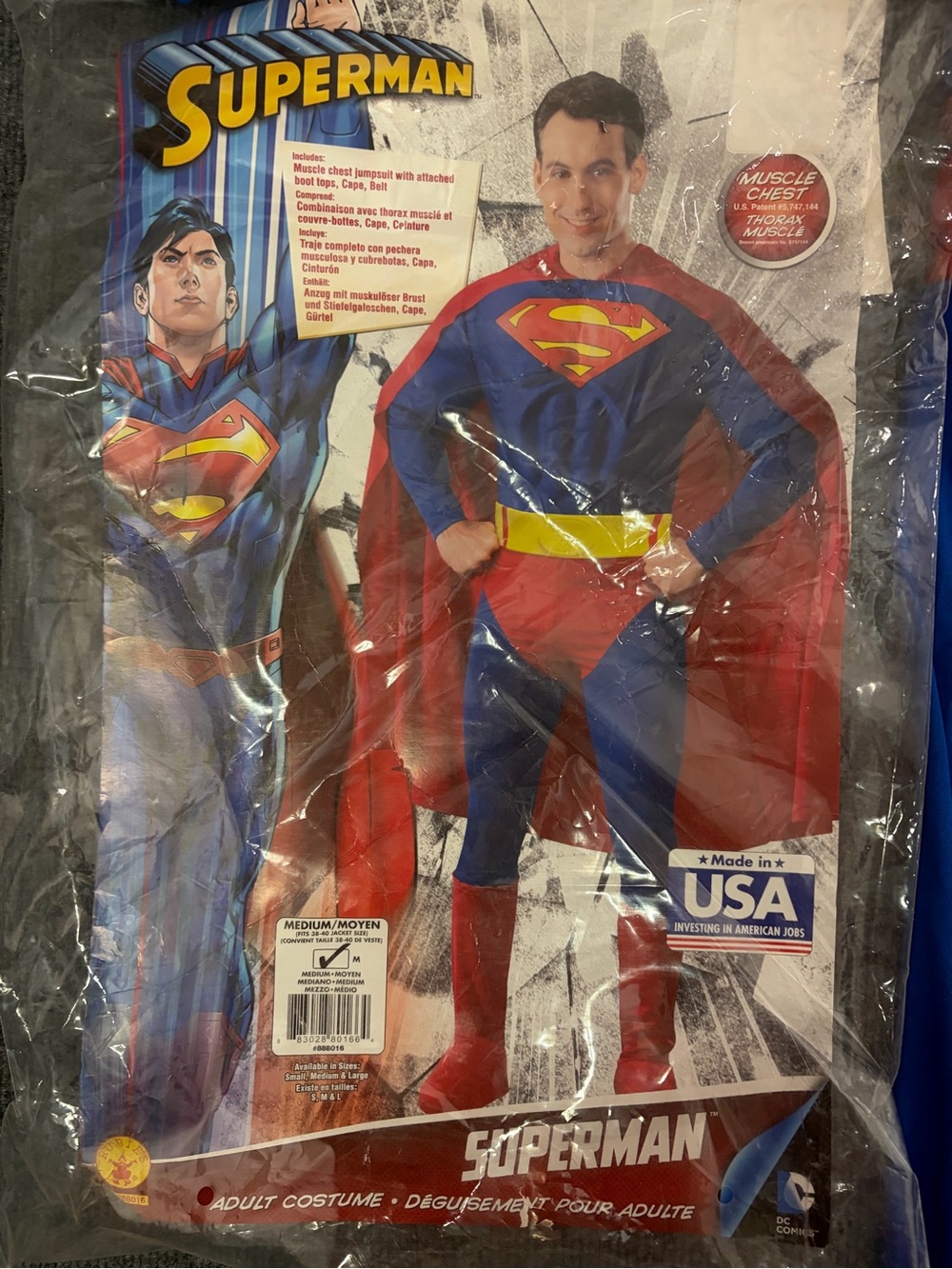 DC Comics Superman Adult Costume in Blue, Red and Yellow Size Medium